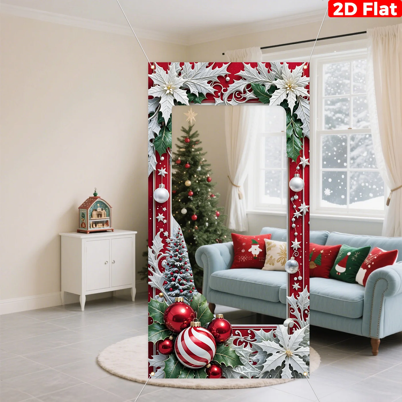 2D flacher Fotokabinen-Hintergrund mit weihnachtlichem Ausschnitt, Polyesterfaser, mit festlicher Schneeflocke, Weihnachtsfeier-Dekoration