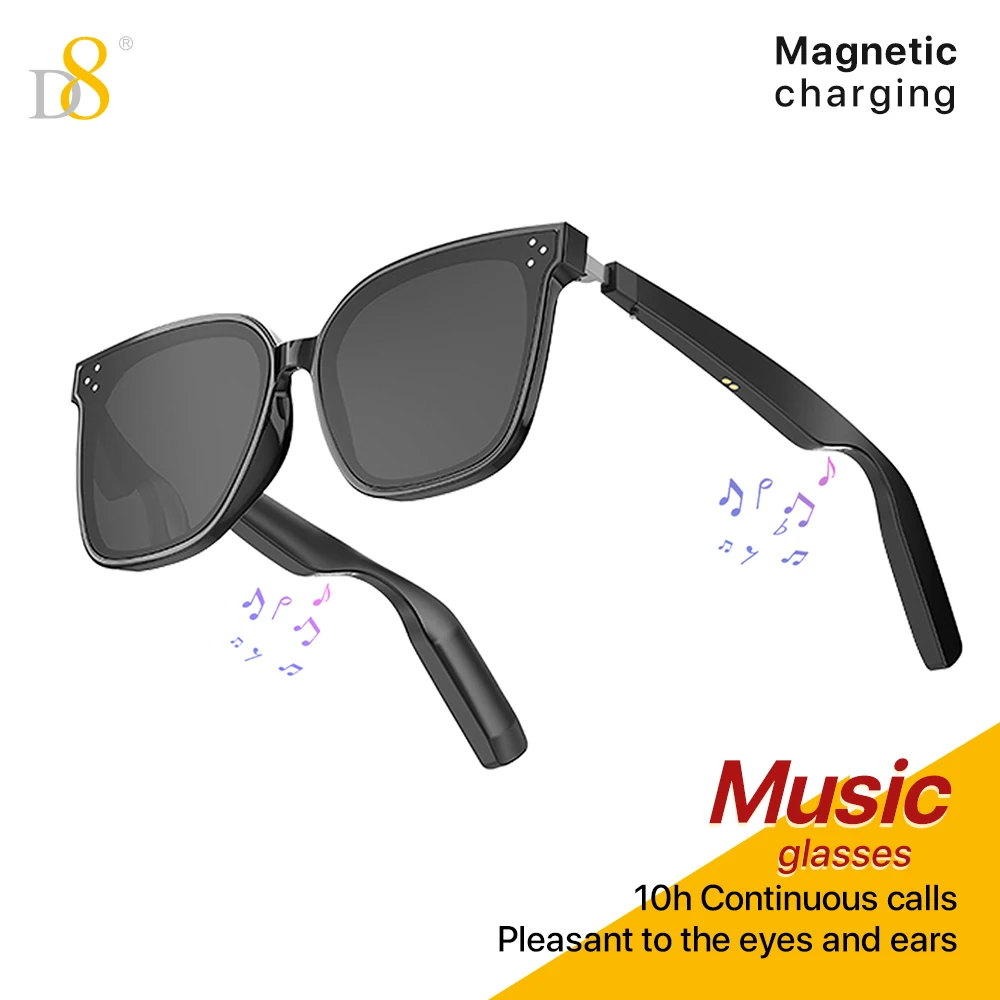 D8 Smart Music Glasses Fashion sunglasses UV protection, camera voice control wireless phone chat, music playback, microphone.