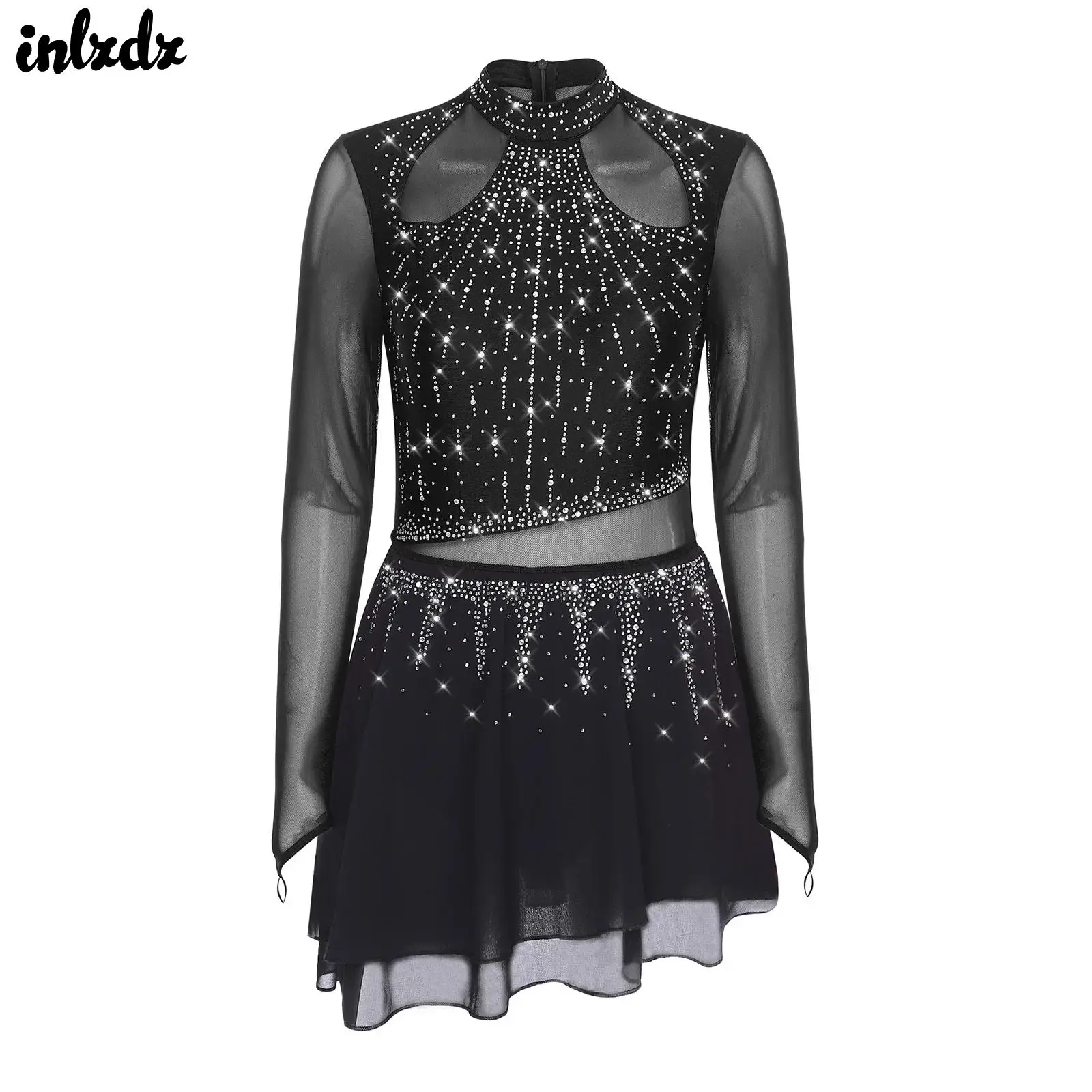 

Womens Rhinestone Rhythmic Gymnastics Figure Skating Ballet Jersey Skirted Dresses Lyrical Contemporary Modern Dance Costume