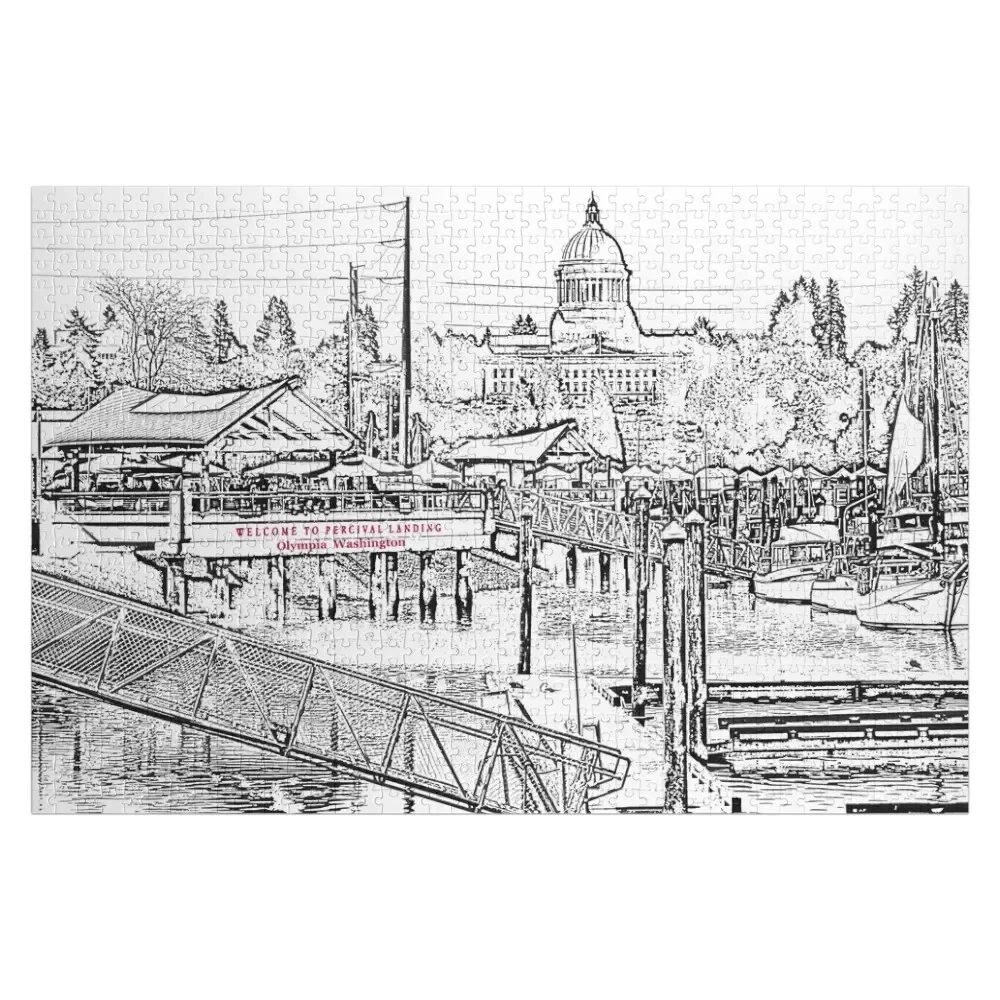 Olympia, Washington - Downtown waterfront - Percival Landing Jigsaw Puzzle Wooden Adults Custom Jigsaw Puzzle