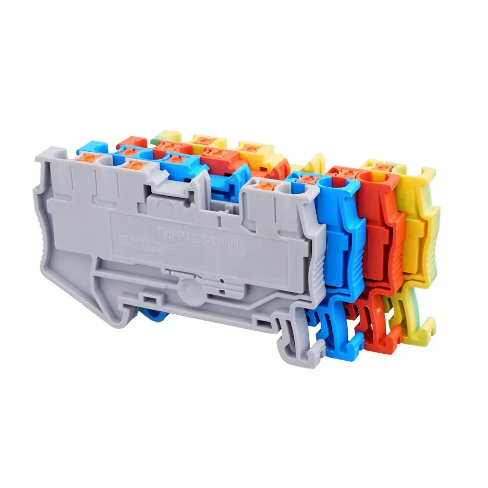 4Pcs PTTB-2.5 PTTB-2.5 Terminal Block 2.5mm2 2 In 2 Out Double Layer Terminal Strip Nylon PA66 Tool Free Push In Wire Connector