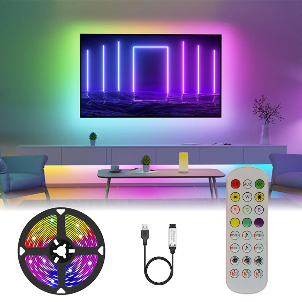 ริ้วสายไฟแถบไฟ LED มี24ปุ่มบลูทูธ RGB ริ้วสายไฟ SMD5050เหมาะสำหรับทีวี backlighting และ hiasan kamar