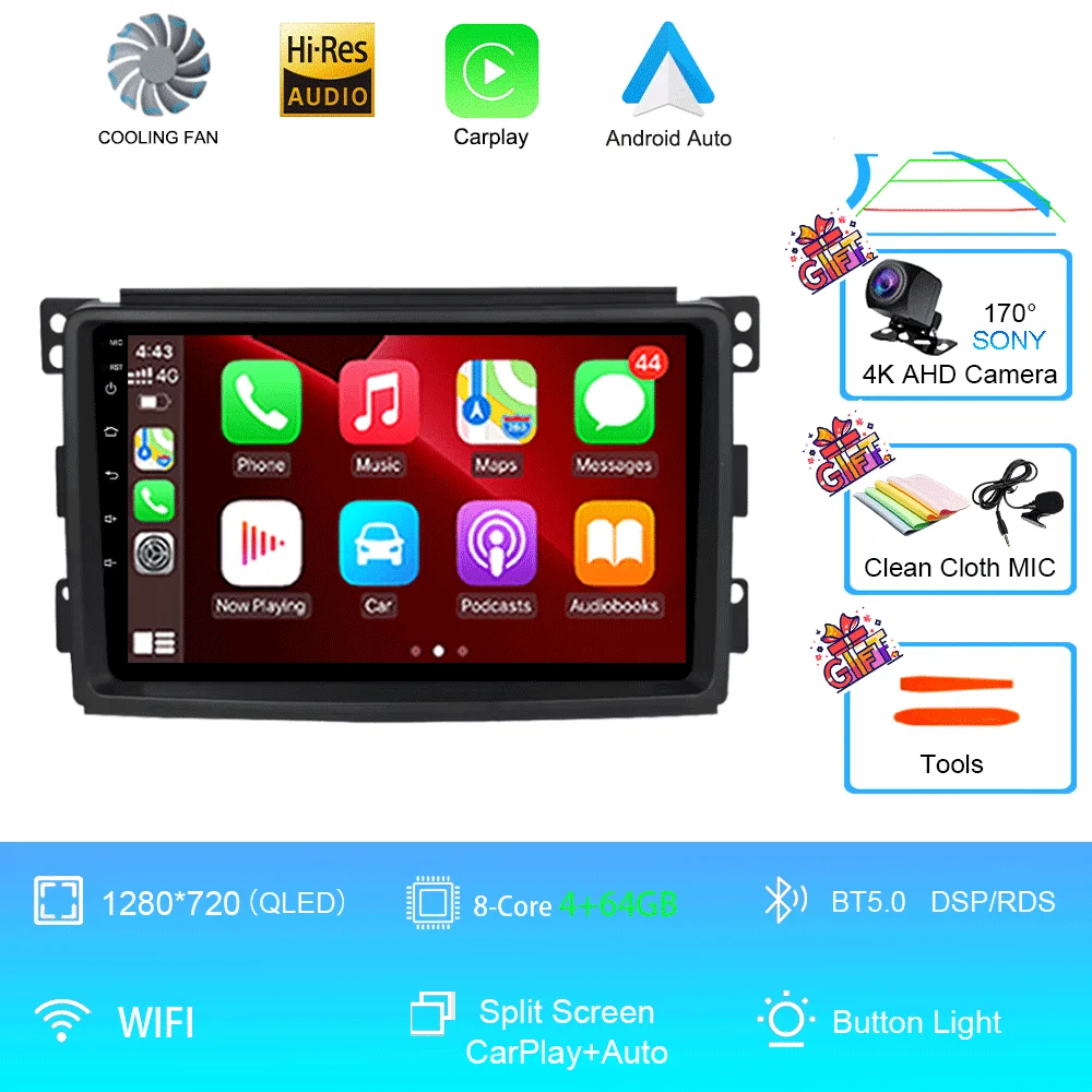Android 15 Voor Mercedes Benz Smart Fortwo 451 2006 2007 2008 2009 Autoradio GPS Carplay Multimedia Speler Navigatie Stereo auto