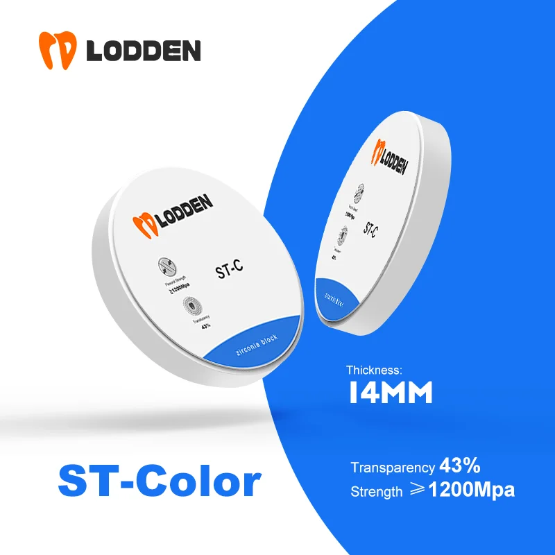 

LODDEN ST-Color Zirconia Blocks Dental Lab Material Explore Esthetic CAD CAM 98*14mm System Transparency 43% VITA16