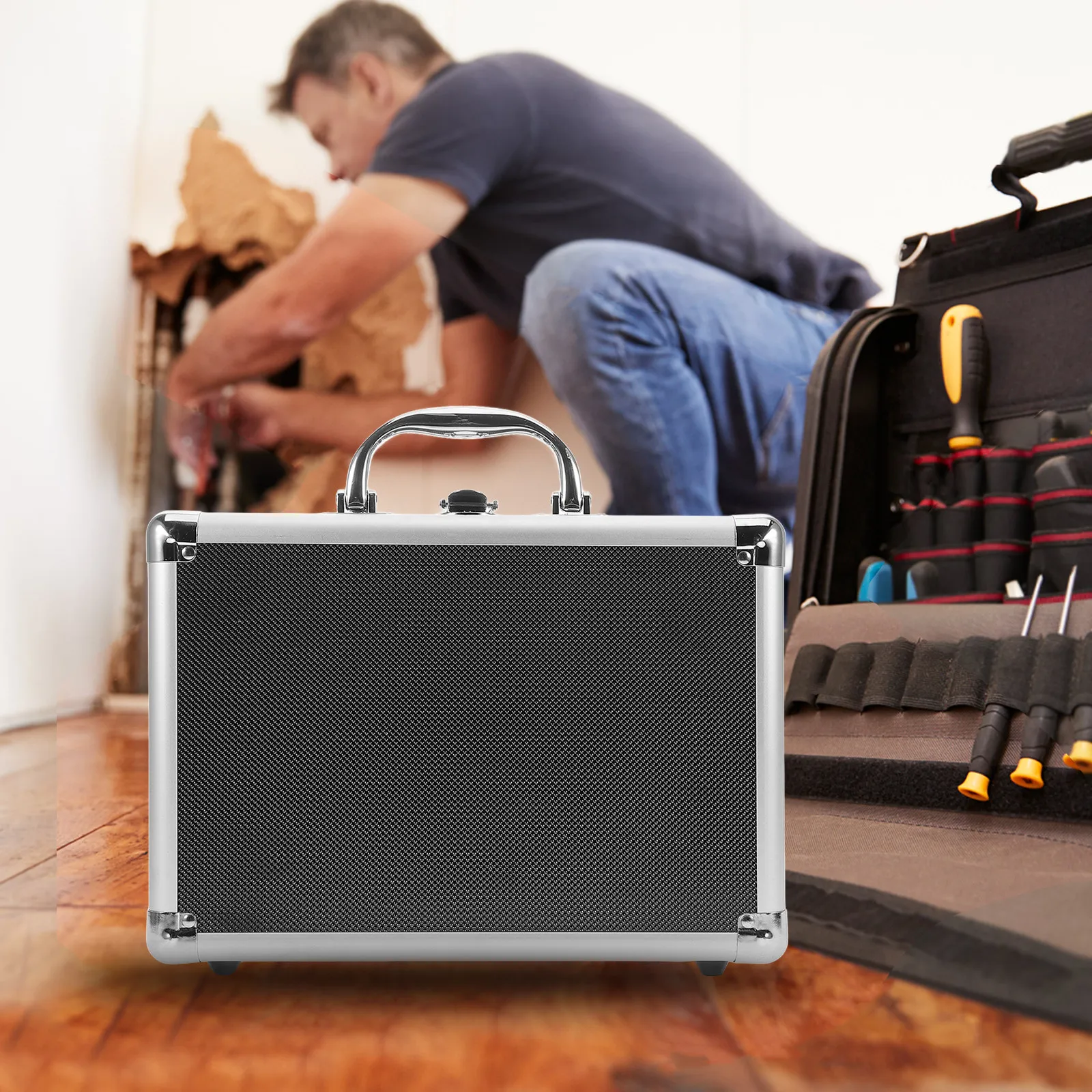 Metal Aluminum Alloy Toolbox Portable Key Lock Tool Storage Organizer Case for Home Projects Storage Box with Handle