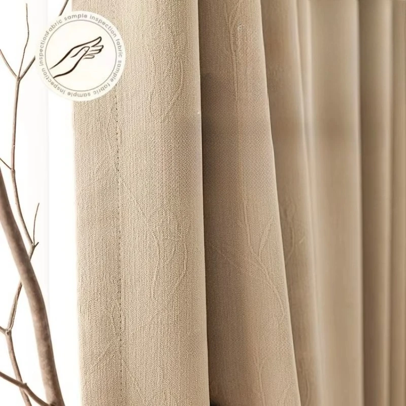 Chenille Jacquard Curtains for Living Room Bedroom Dining Luxury Modern Blackout Cream Color Custom Size White Tulle Decoration