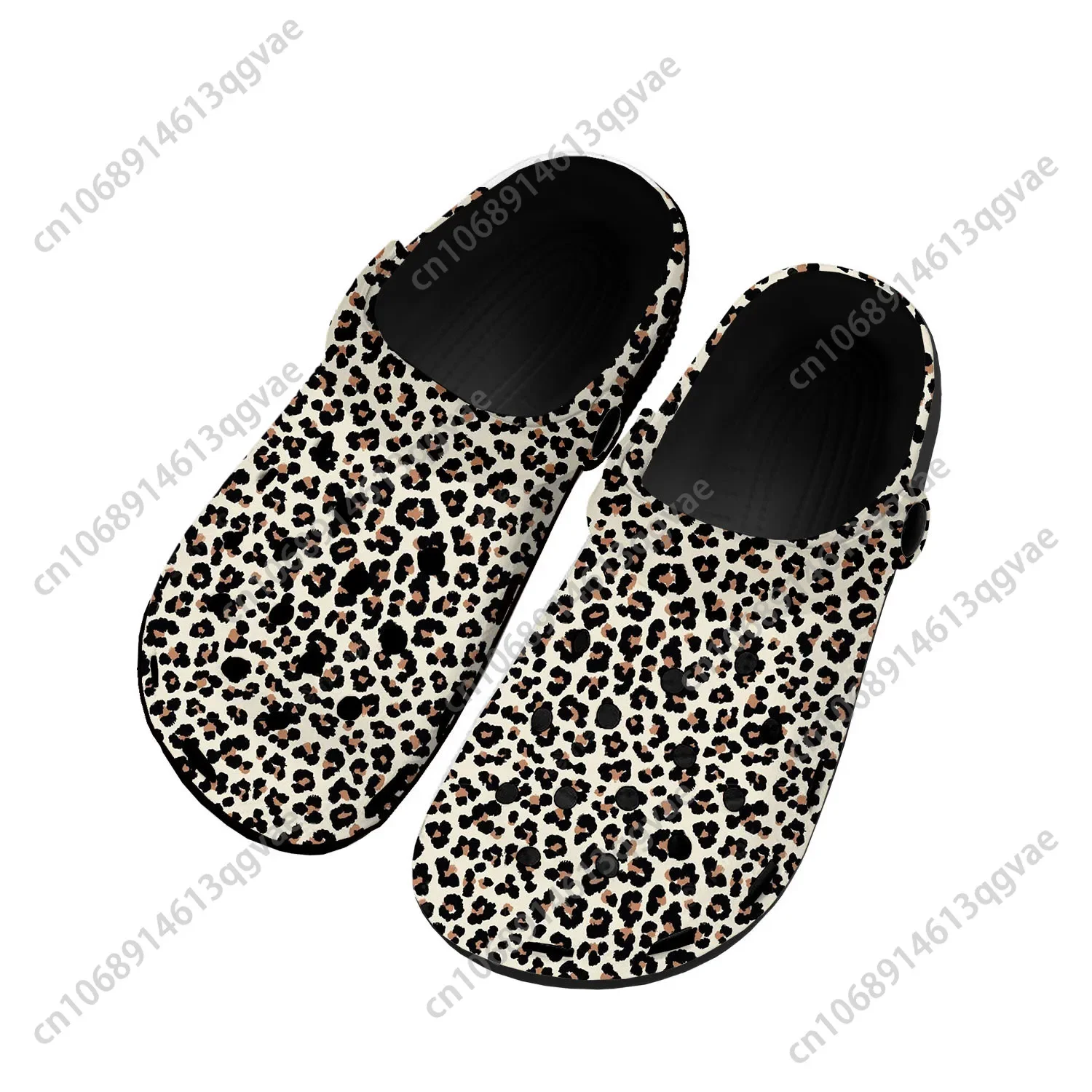 Homens e mulheres leopardo impressão personalizada sapatos de água, maré adolescente impressa, chinelos de praia causais, buraco respirável, casa tamancos, moda adolescente