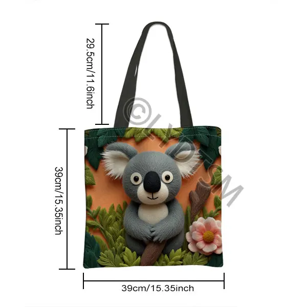 3D Embossed Animal Print Handbag Cute Cat Rabbit Koala Corgi Totes Shopping Bag Portable Large Capacity Shoulder Bags Gift