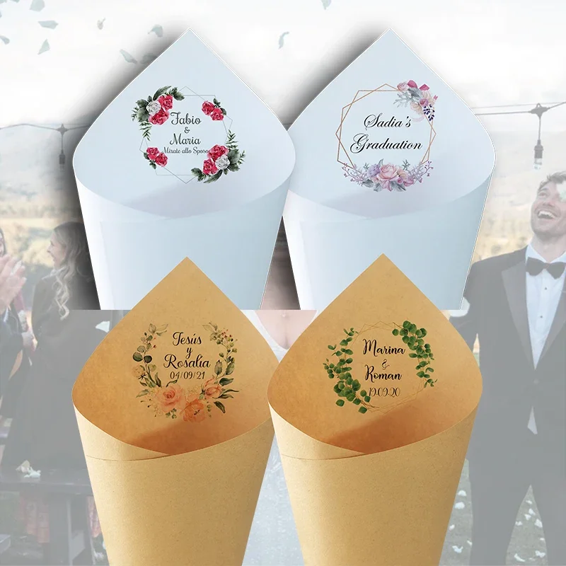 30Pcs Personalized Customized Wedding Cones Customize Text Confetti Toss Cones for Bridal Shower Party Favors Wedding Decor