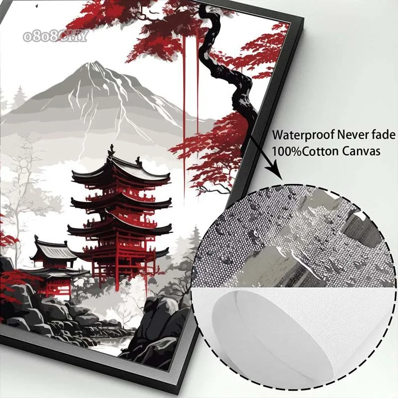 الأسود والأحمر المناظر الطبيعية اليابانية قماش اللوحة طباعة HD الملصقات مجردة صور فنية للجدران لغرفة المعيشة الديكور جدارية #6