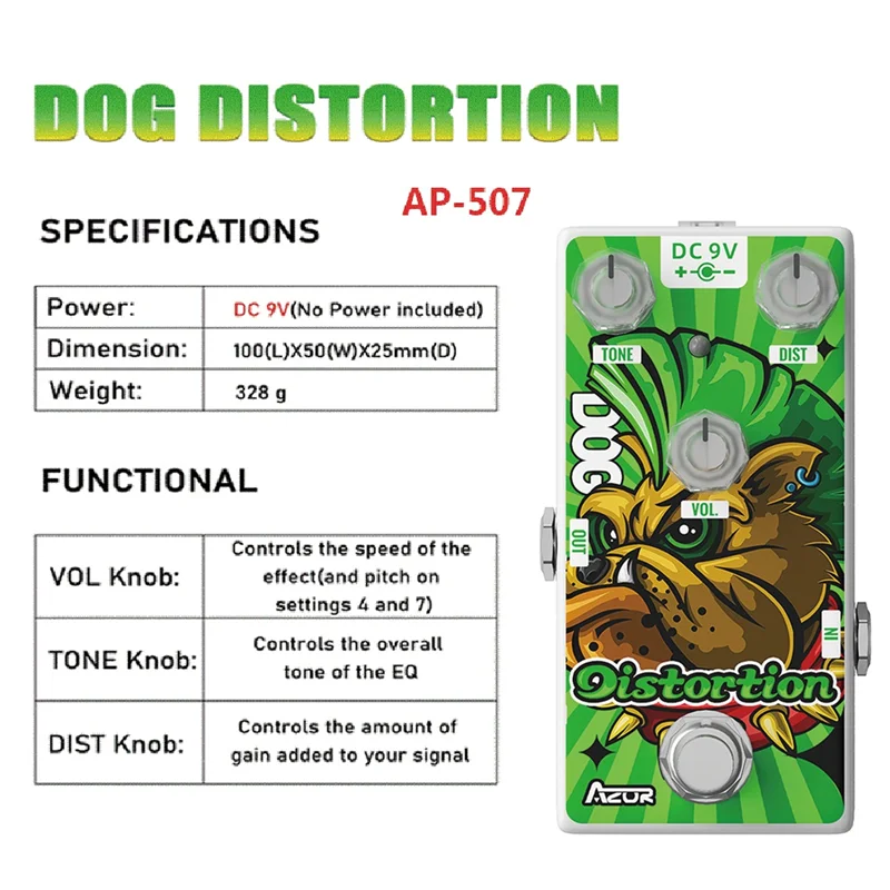 AZOR AP-507 Guitar Effect 12 Zodiac Series Dog Guitar Pedal Effect Distortion Pedal Guitar Accessories Guitar Effects