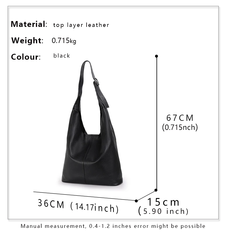 Aidrani Light Luxury Fashion Solid Color Cowhide Women\'s Handbag Black Casual Versatile Shoulder Bag