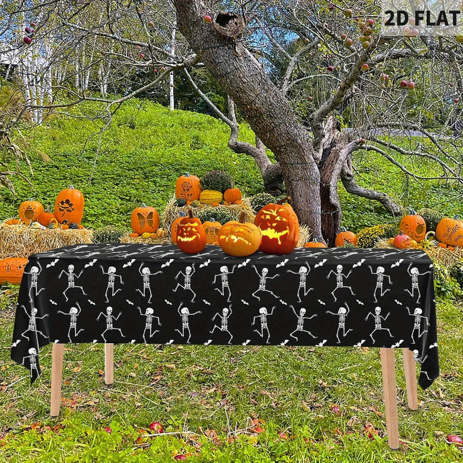 

2D FLAT 1pc Polyester Skeleton Halloween Tablecovers - Rectangular, Halloween Tablecloths for Ghost Themed Party