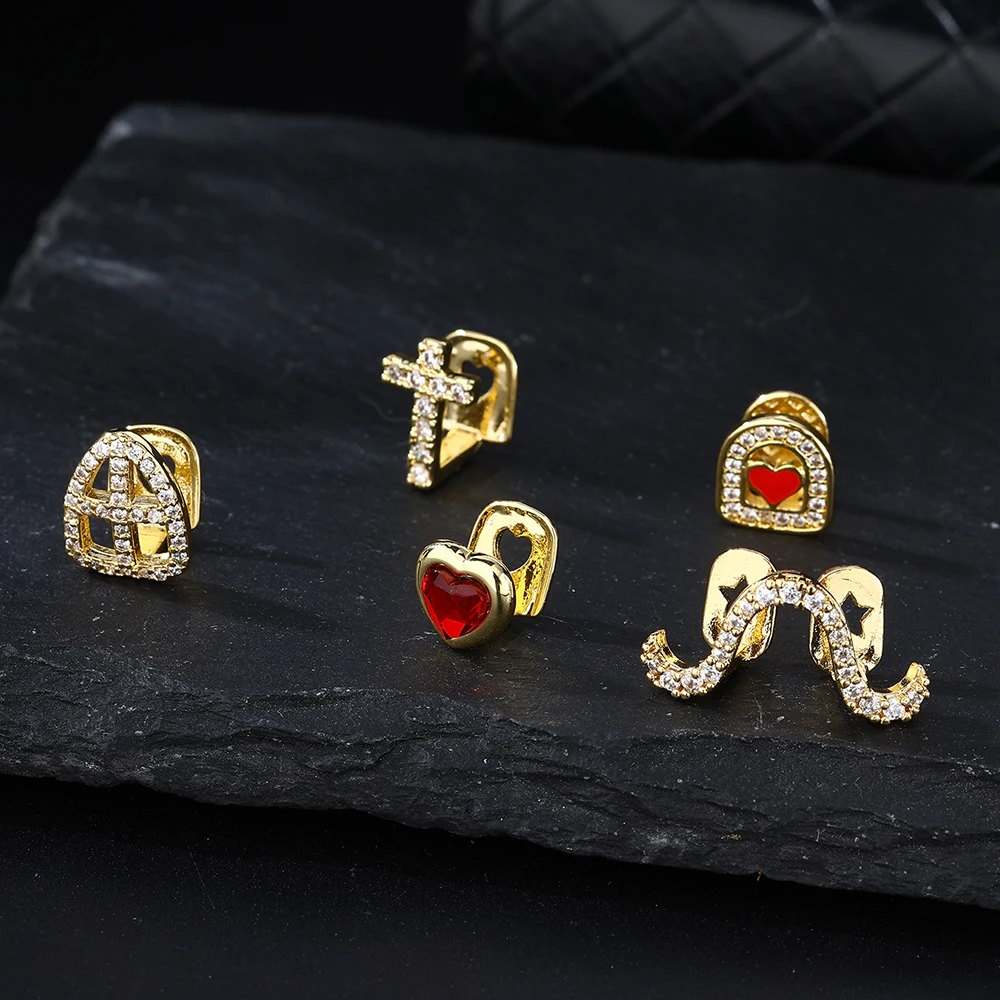 1PC Single Star Pattern Iced Out Teeth Grillz Removable Dental Grills Teeth Punk Teeth Caps For Men Women Jewelry