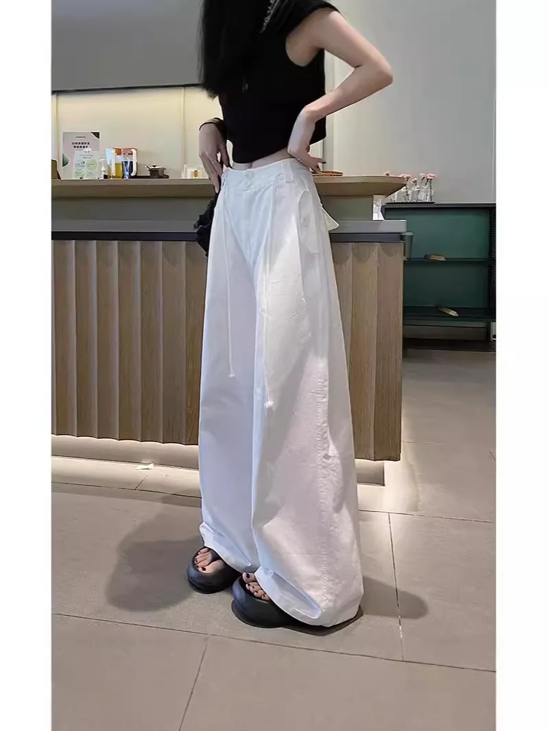 وزرة بيضاء 2025 سروال نسائي خريفي رفيع وصغير وفضفاض واسع الساق