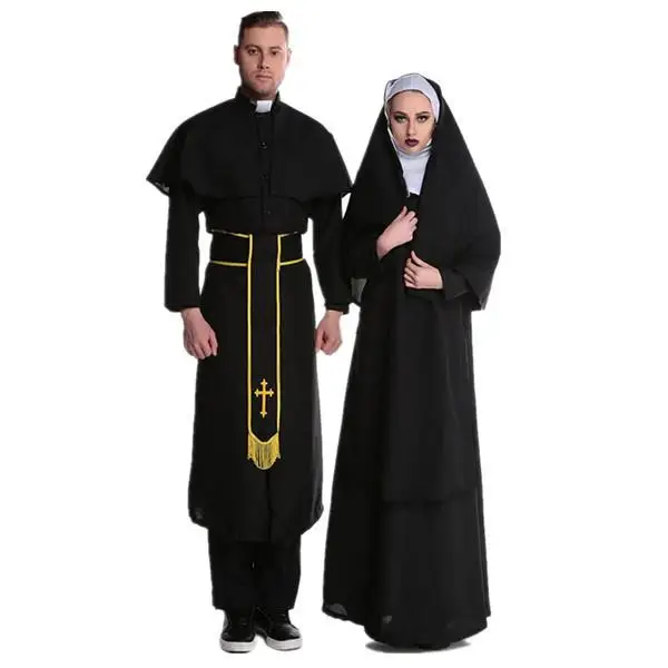 

Halloween Priestess Nun Role Play Costume Couple Cosplay Stage Performance Men's Women's Clergy Outfit Traditional Ethnic Wear