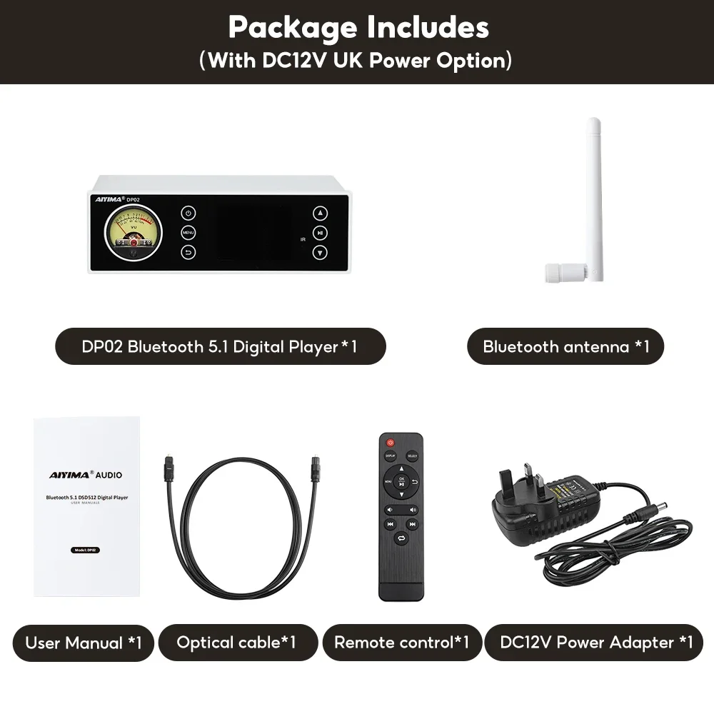 DP02 AKM4493 Digital Player Decoder Amplifier Bluetooth 5.1 Preamp Amp DSD512 OLED VU Meter Hifi Display Music Streamer