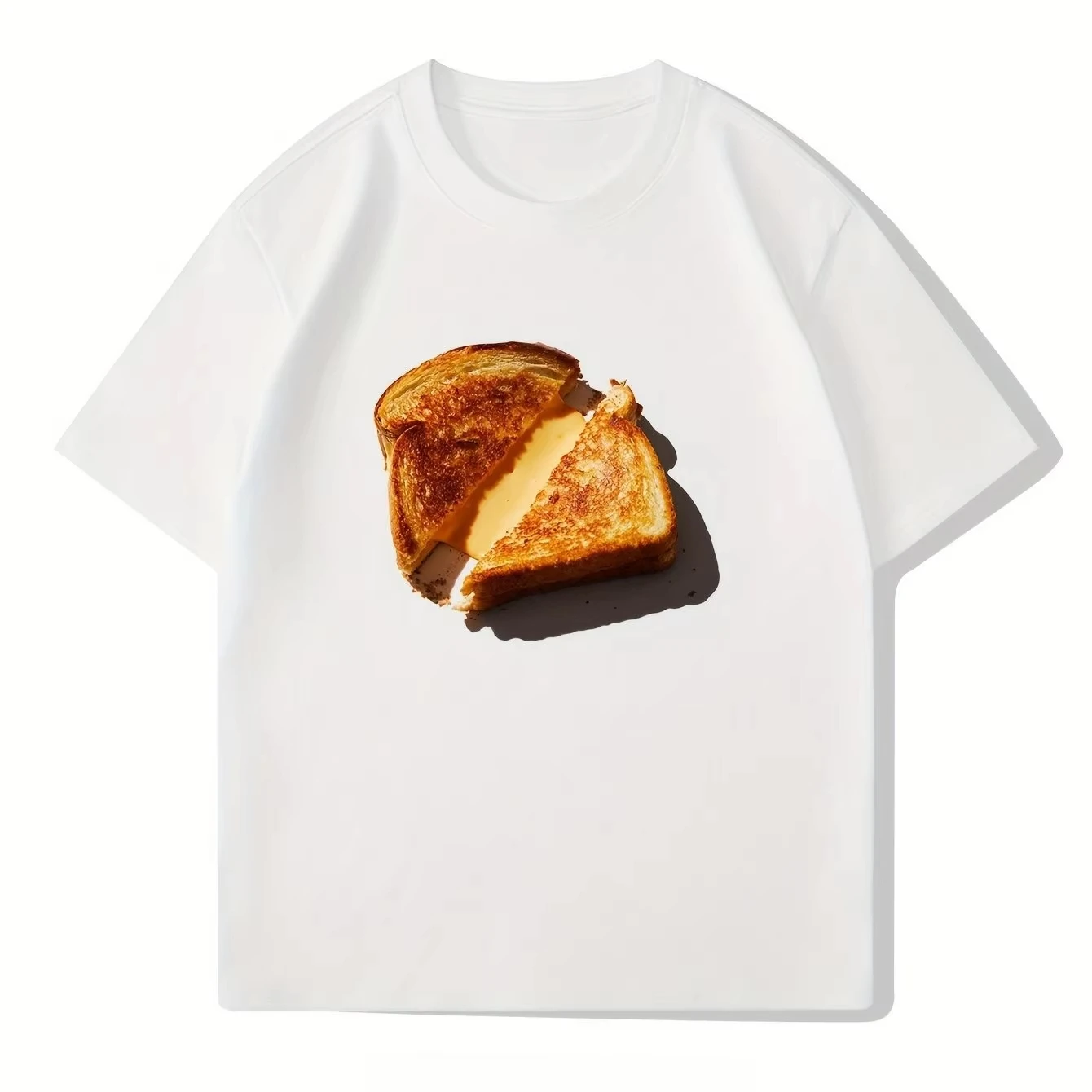 2026 New Cool Summer Men's Cotton Vintage Cheese Bread Pattern T-shirt Oversized Loose and Breathable Suitabl