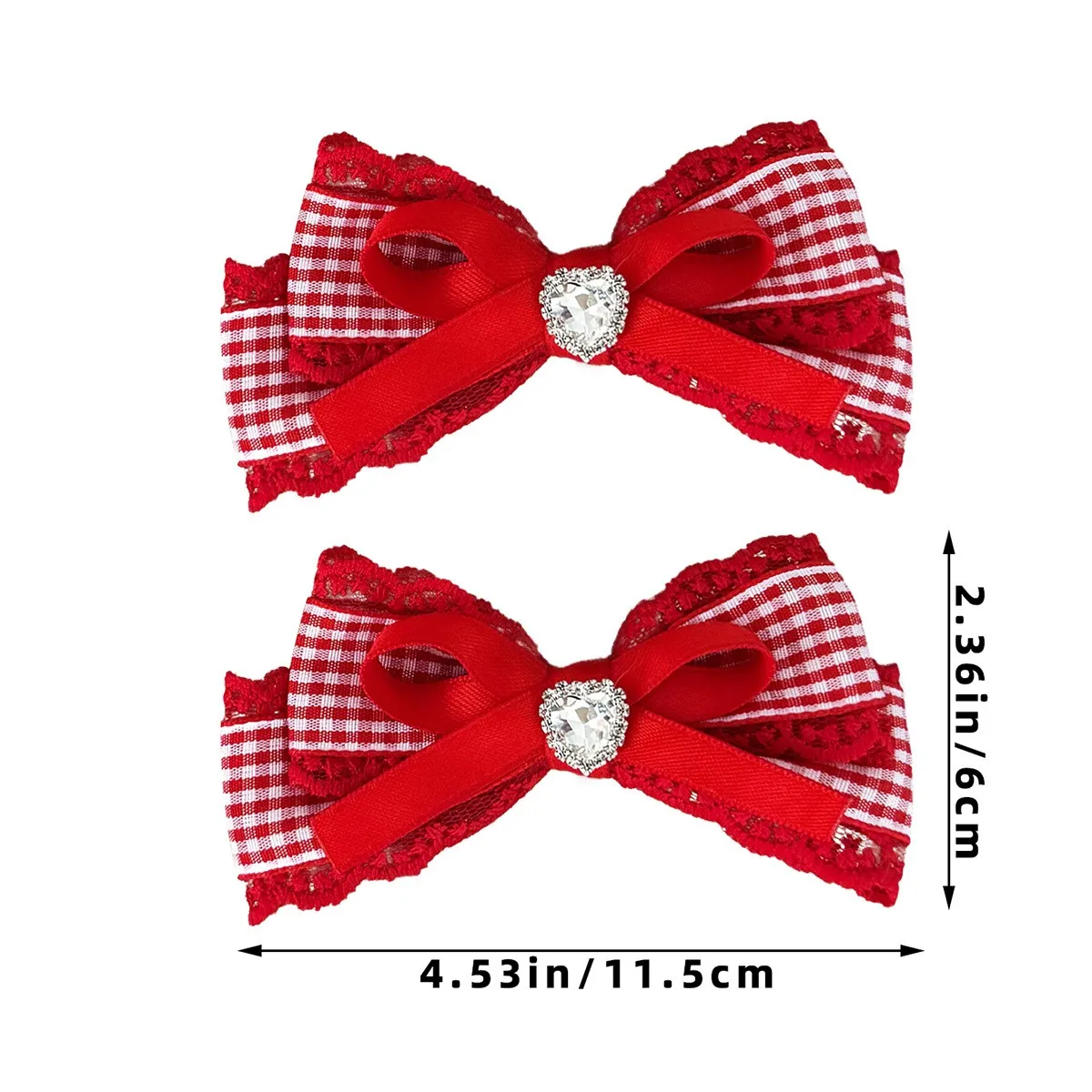 30pc Lace Embroidered Bow Hair Clips Rhinestone Heart Hairgrip Waves Edge Locked Hairpin Tartan Plaid Print for Women Girls Kids