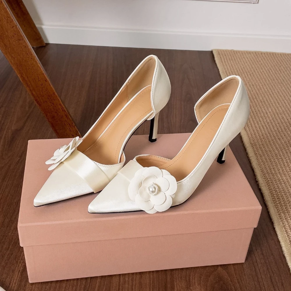 Women Formal Wear Footwear - Satijn Puntige Stiletto Pumps Dames Bloemen