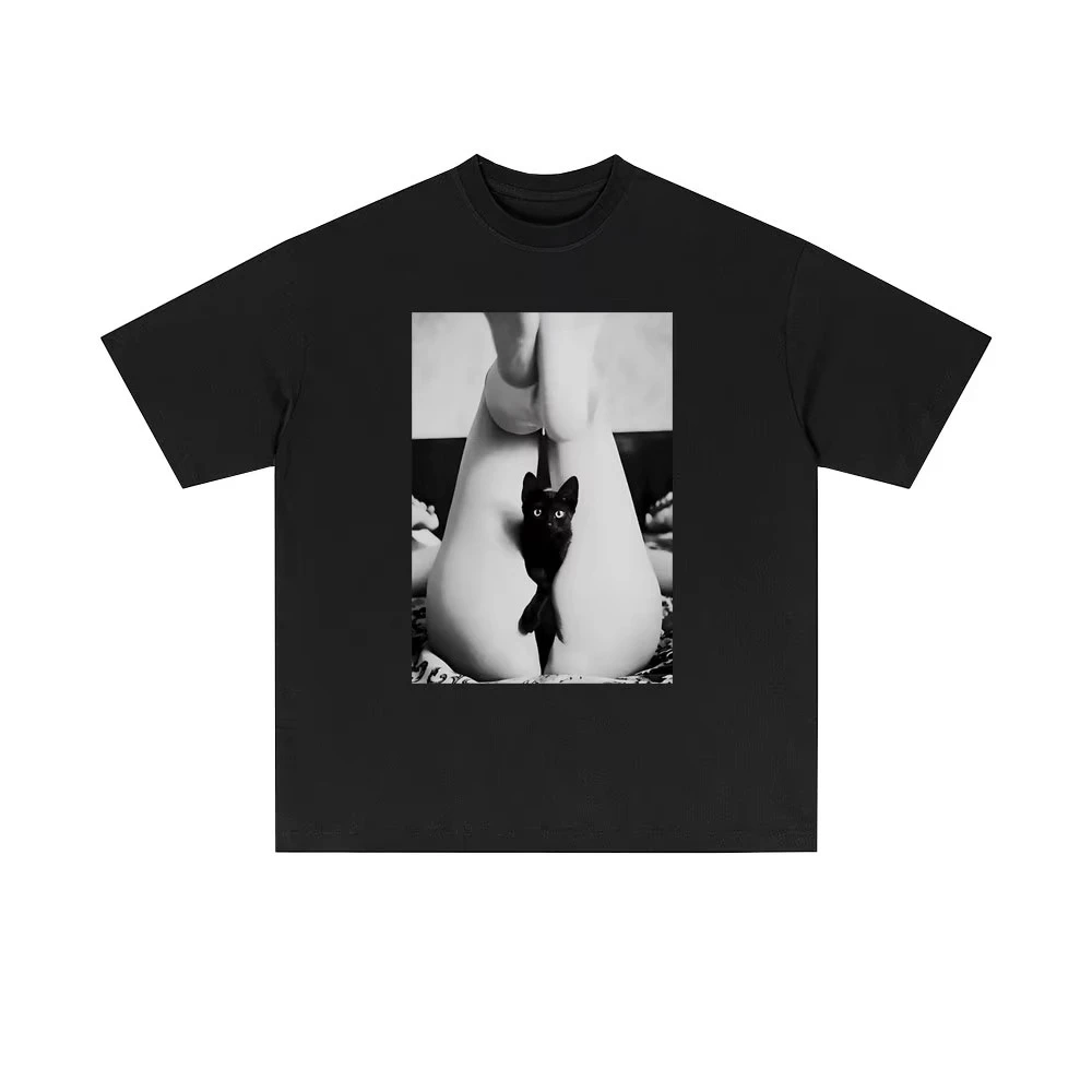 Camiseta sexy para gatos negros para chicanforma de manga grande y corta para el verano