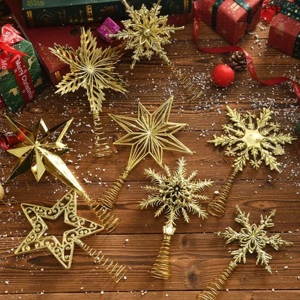 Christmas Tree Topper Glitter Gold Star Hollow Out 3D Snowflake Xmas Tree Pendant Home New Year Decoration Party Gift Supplies