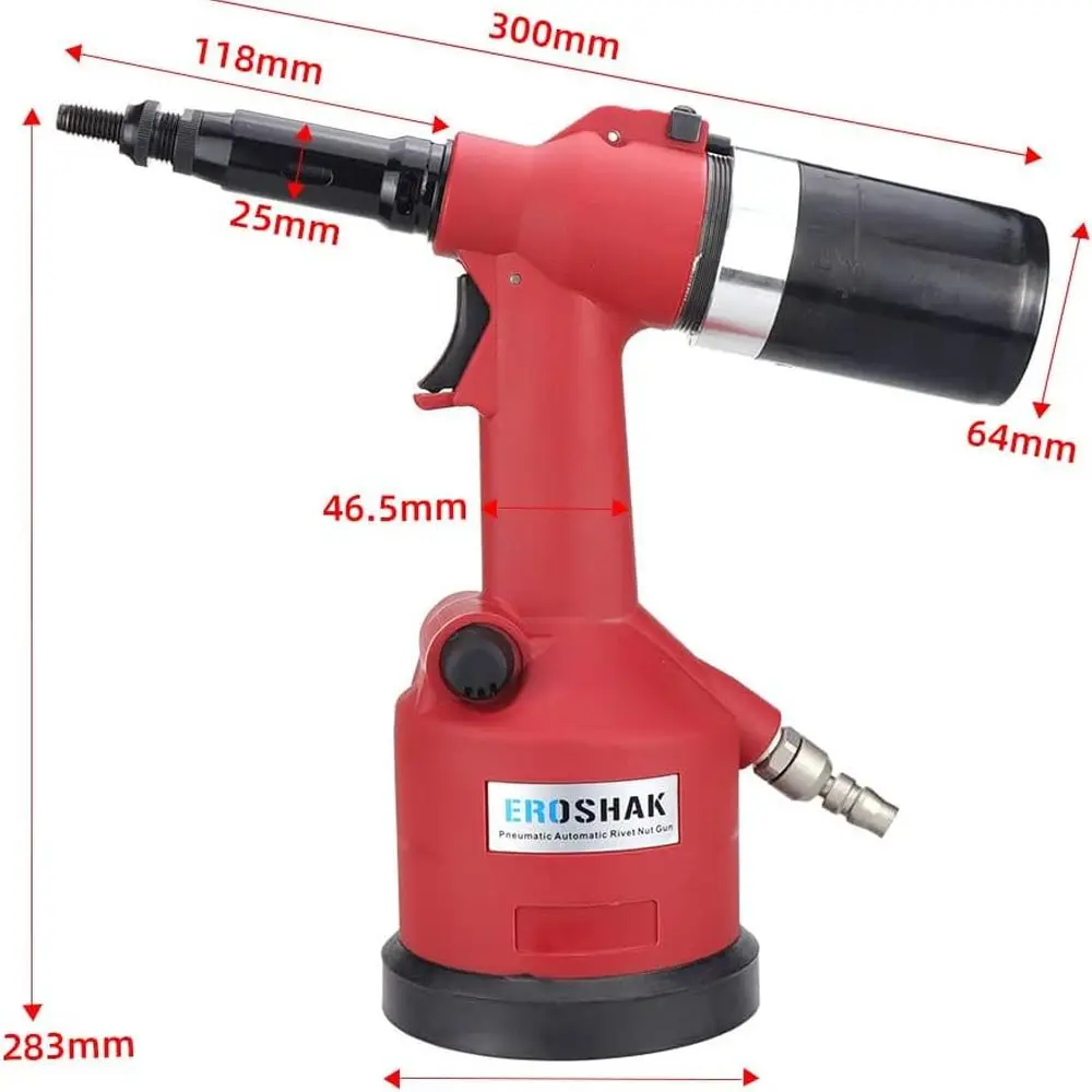 Hydraulic Pneumatic Riveter Automatic Air Rivet Nut Gun Tool Setting Kit Rivnut Riveting, with Metric & SAE Mandrels (8 Size)