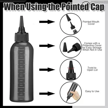 Lahvička na aplikaci vlasového oleje, se 3 špičatými uzávěry a 6uncovou lahvičkou na barvení vlasů s hřebenem na kořínky, vhodná pro pokožku hlavy (černobílá) 10 nejlepší prodej lahvička s aplikátorem na vlasy - №3