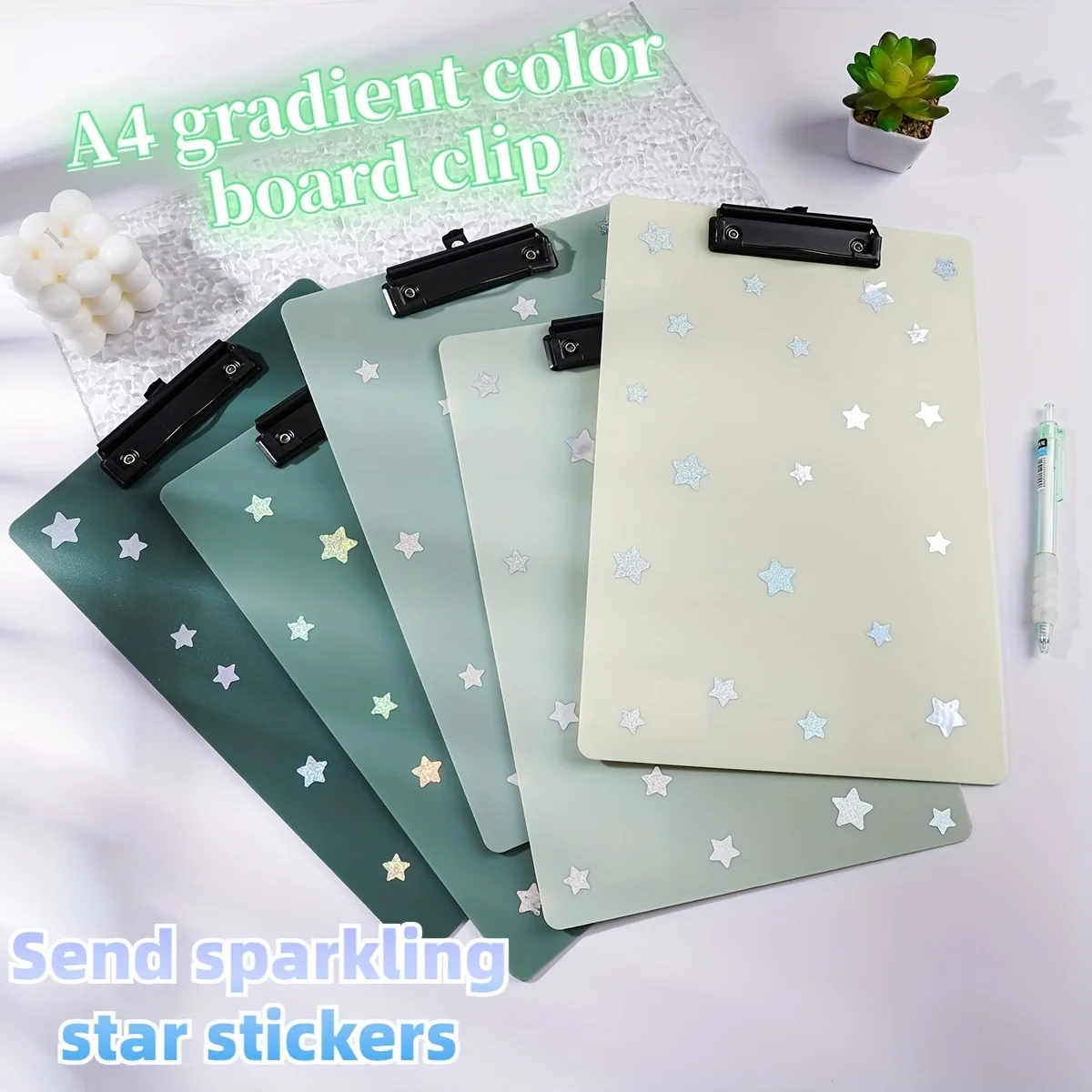 5pcs gradient color folder board shiny stars A4 writing drawing pad board clip test paper archive office supplies stationery