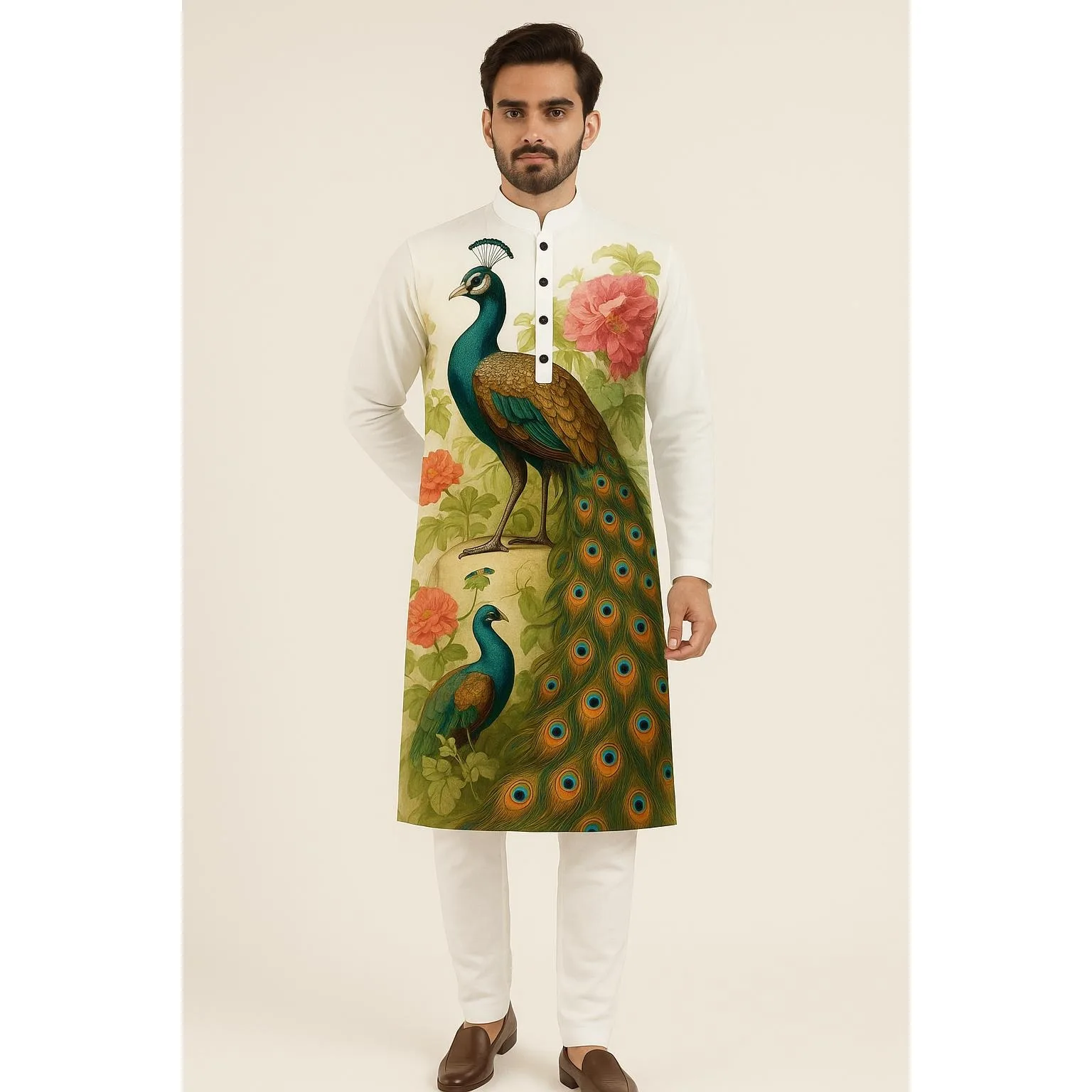 الوقوف طوق قميص مسلم الرجال الملابس الشعبية قفطان Musulman Kurta الملابس الإسلامية الوطنية ملابس منقوشة بكم طويل قمصان