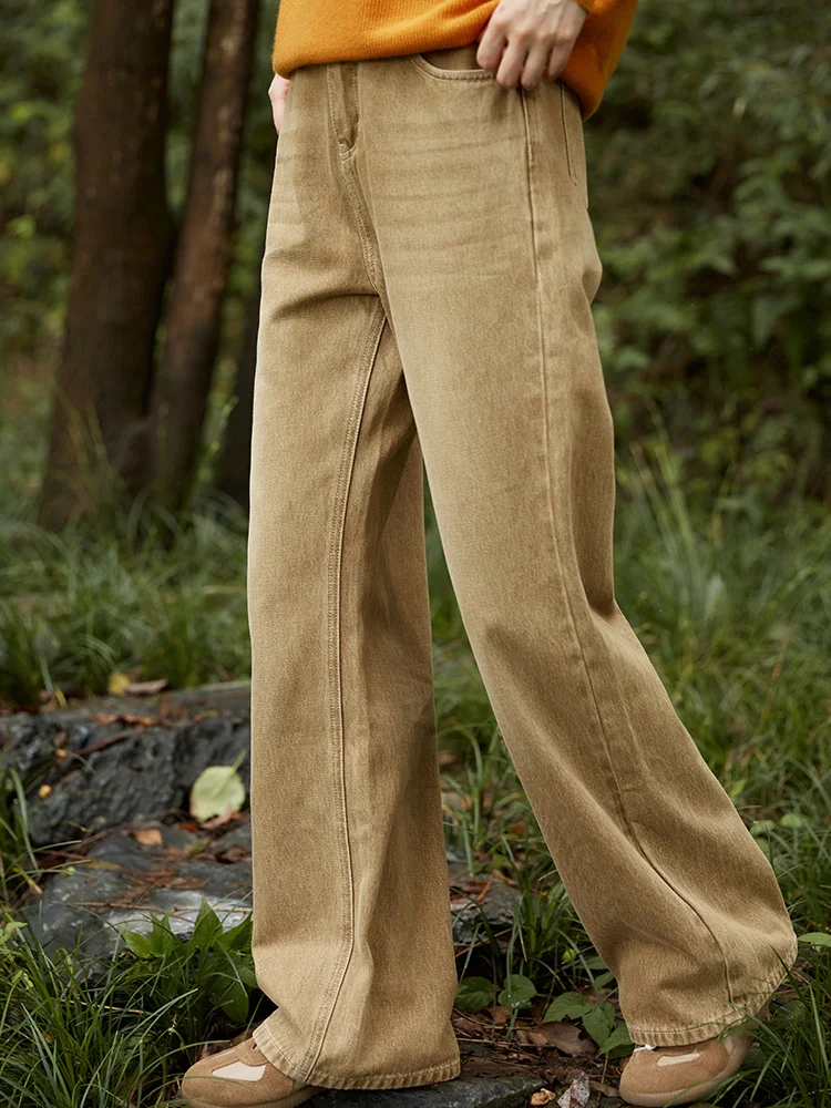 

Джинсы прямого кроя из выцветшего хлопка с эффектом винтажа, с завышенной талией, для повседневной носки, осень-зима, новинка от Wang Cheng