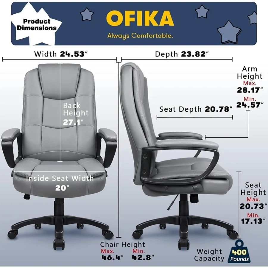 كرسي مكتب منزلي 400 رطل كرسي كبير وطويل القامة تصميم عالي التحمل مريح عالي الظهر وسادة قطني دعم الظهر مكتب الكمبيوتر Cha #3