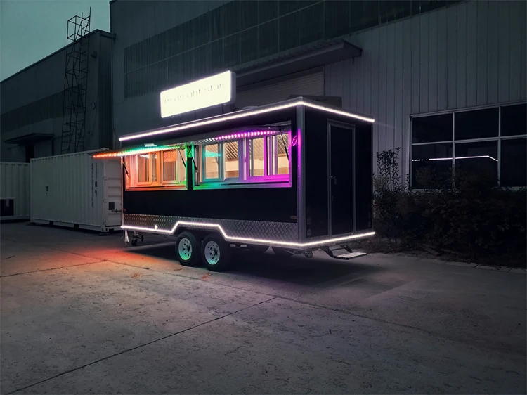 รถพ่วงบรรทุกอาหารแบบเคลื่อนที่สีเงินสำหรับระเบียงรถขายอาหารไอศกรีมหลากหลายรูปแบบ