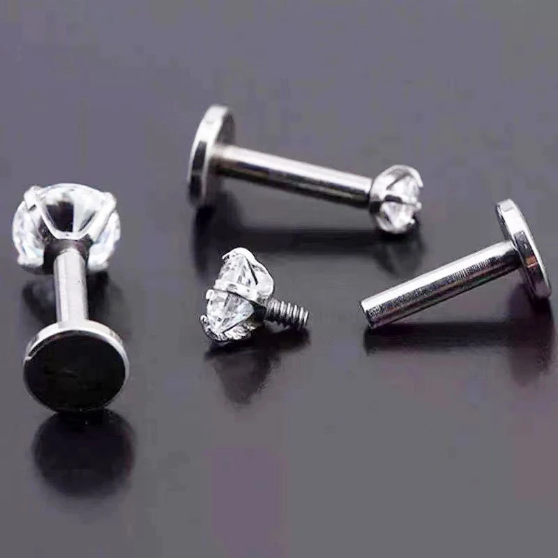 ASTM F136 titanio 2/2, 5/3/4mm CZ pendiente trasero de pata 16G cartílago Tragus hélice nariz Labret Stud joyería Piercing