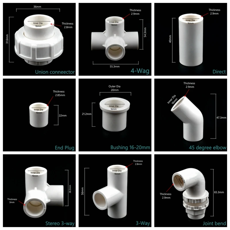 Biały PVC prosty trójnik kolankowy złącza akwarium akwarium nawadnianie ogrodu solidny trójnik I.D 16mm 2-10 sztuk