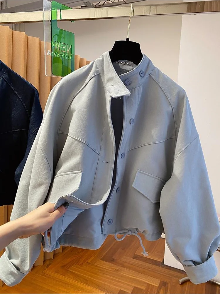 Spring Autumn  Korean Light Blue Stand-up Collar Denim Jacket Women's New Loose Ladies Jacket Tops