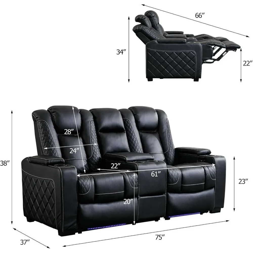 Home Reclining Sofas, Center Storage Console, Arm Storage, Cup Holders, Faux Leather Power Electric Recliner Loveseat Chair