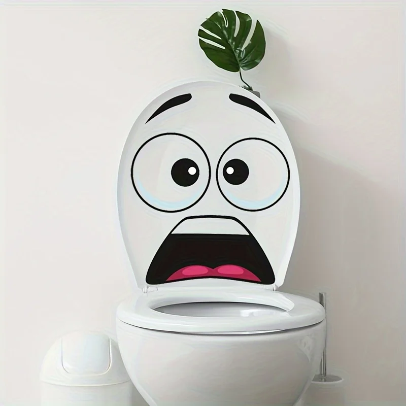 1pc Creative 3D Surprised Face Toilet Stickers Bathroom Waterproof Toilet Cover Lid Vinyl Decals Durable Restroom Decoration