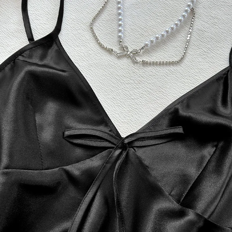 Casual Women'S Home Suit Set With Plaid Suspender Pants Three Piece Set Imitation Silk Pajamas Women'S Comfortable Breathab Suit