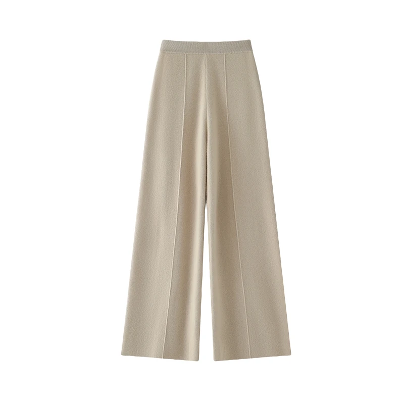 

CHICUU Women's 100% Cashmere Knit Pants Wide Leg Pants Autumn Winter Thick Warm Cashmere Trousers Office Lady Simple Pants