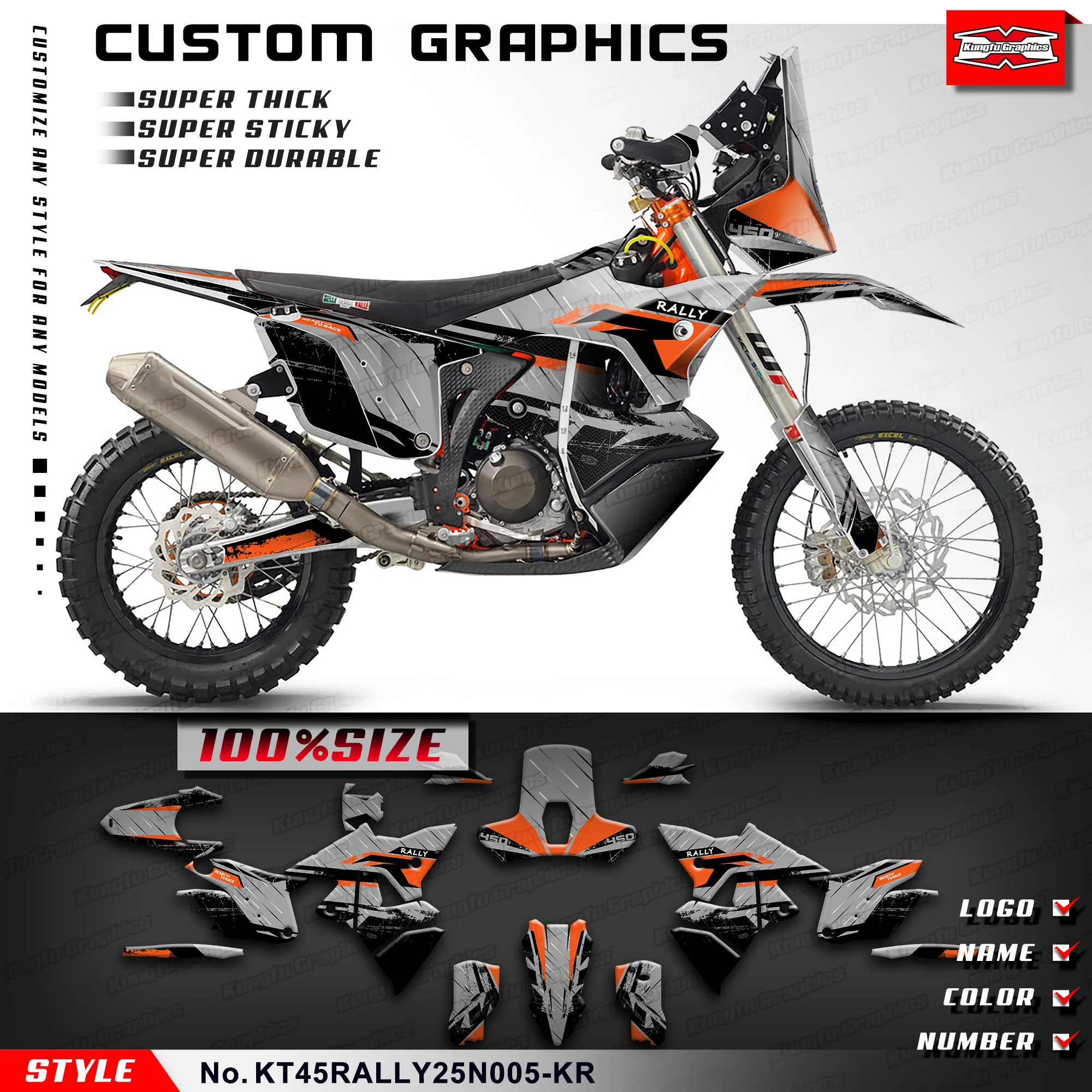 

KUNGFU GRAPHICS Motorcycle Stickers Durable Vinyl for 2025 KTM & Husqvarna 450 RALLY, Restyle Grey, KT45RALLY25N005-KR
