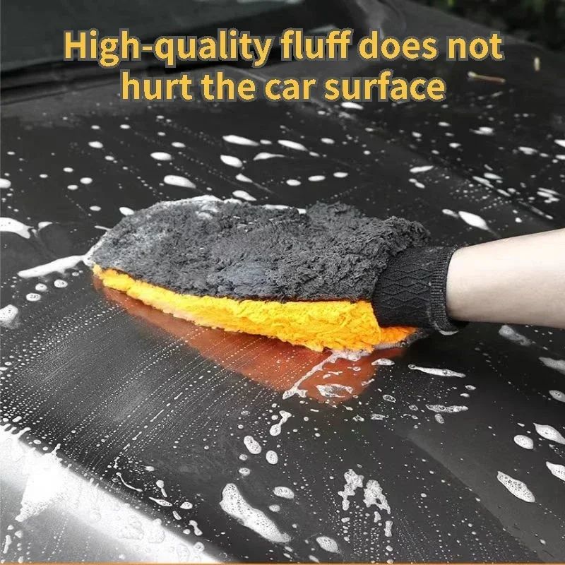 Car Wash Mitt Scratch Free Car Gloves Reusable Double-Sided Wash Mitt Strong Water Absorption Auto Detailing Supplies