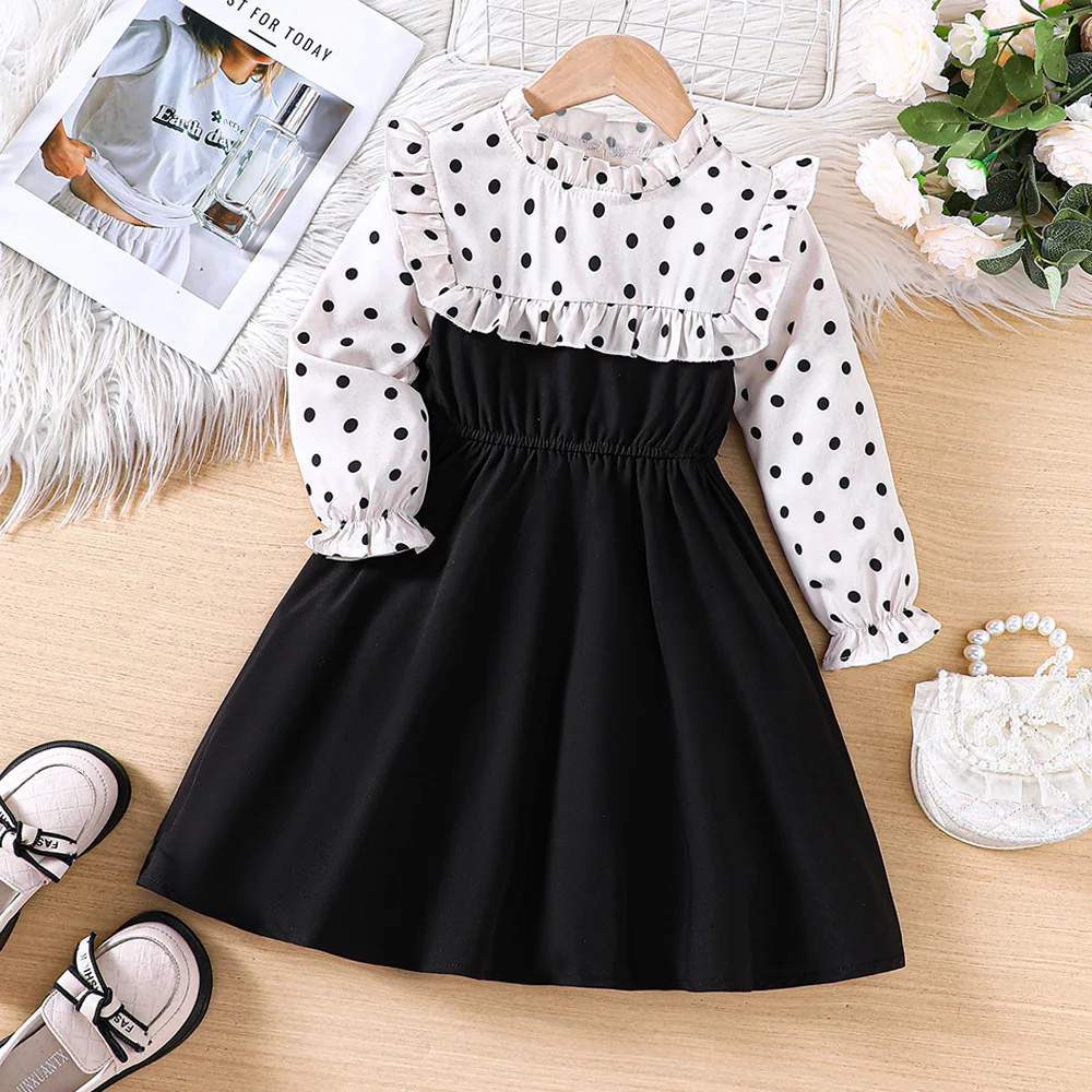 

2025 Toddler Girls' Dress Long Sleeve Party & School Outfit Spring FallPolka Dot Dresses Baby Girl Clothes For 2 3 4 5 6 7 Years