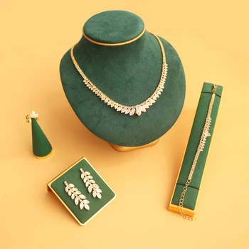 Jóias femininas de luxo elegante colar de noiva brincos pulseiras anéis conjunto de 4 peças acessórios de jóias de festa de casamento nupcial 1