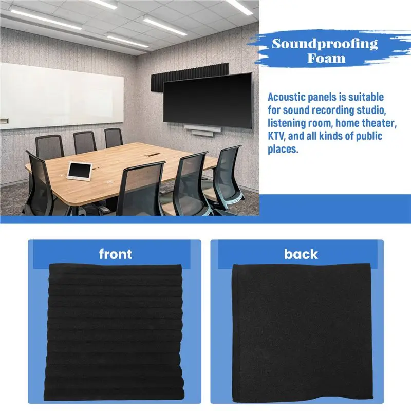 ABUL-12 Pcs Black Acoustic Panels Soundproofing Foam Acoustic Tiles Studio Foam Sound Wedges 2.5 X 30 X 30Cm