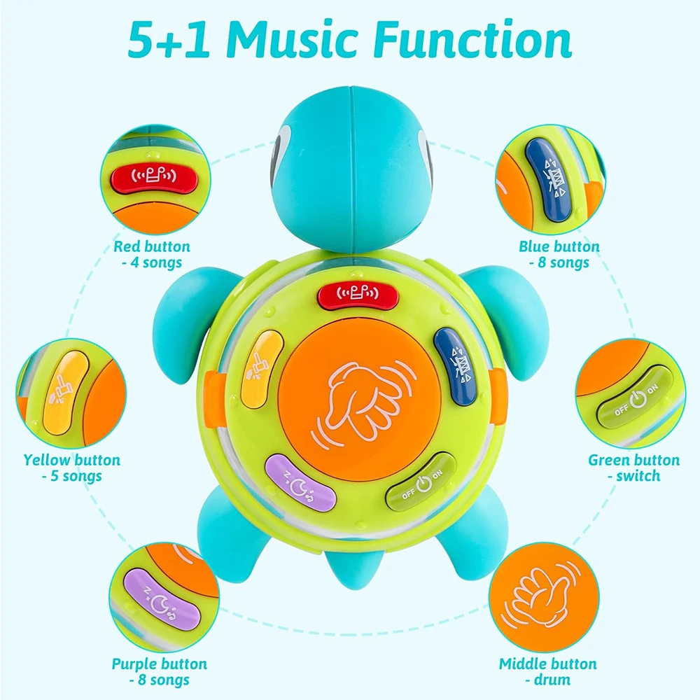 Giocattolo musicale per bambini con tartaruga e granchio, tamburo musicale per l'apprendimento precoce, migliora le abilità motorie fini, interazione genitore-figlio, regalo di compleanno