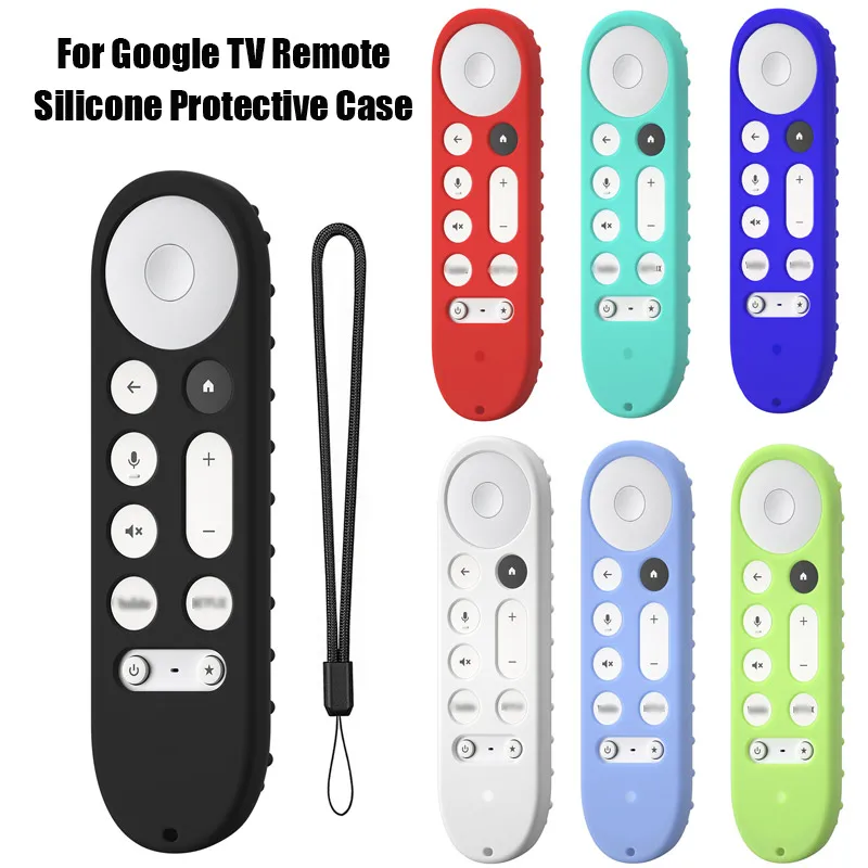 Silicone Protective Case with Lanyard for Google TV Streamer 4K 2024 Voice Remote Control Anti-Slipping Protection Cover Shell