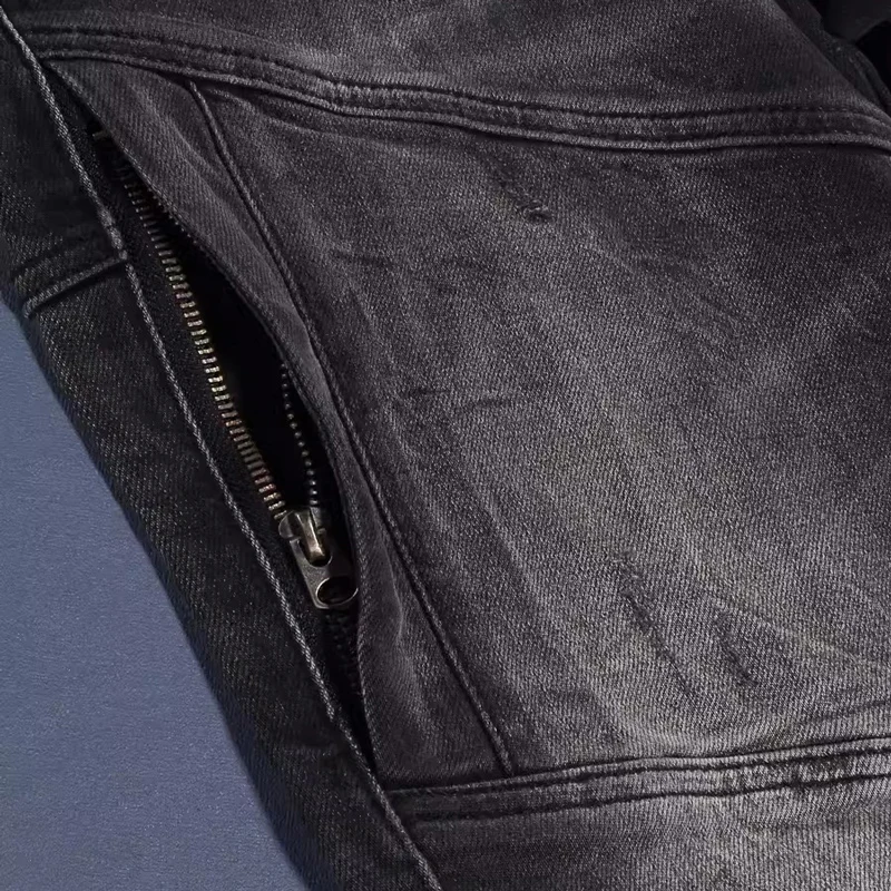 High Street Fashion Men Jeans Retro Black Gray Stretch Slim Fit Spliced Designer Biker Jeans Homme Patched Hip Hop Denim Pants