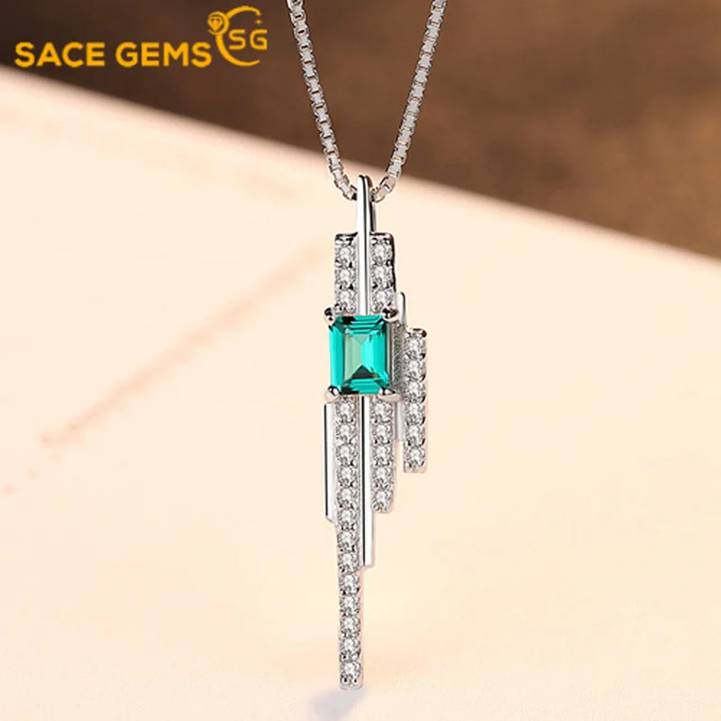 

SACE GEMS 100% 925 Sterling Silver Emerald Pendant for Women Wedding Engagement Party Jewelry Ladies Valentine Day Present