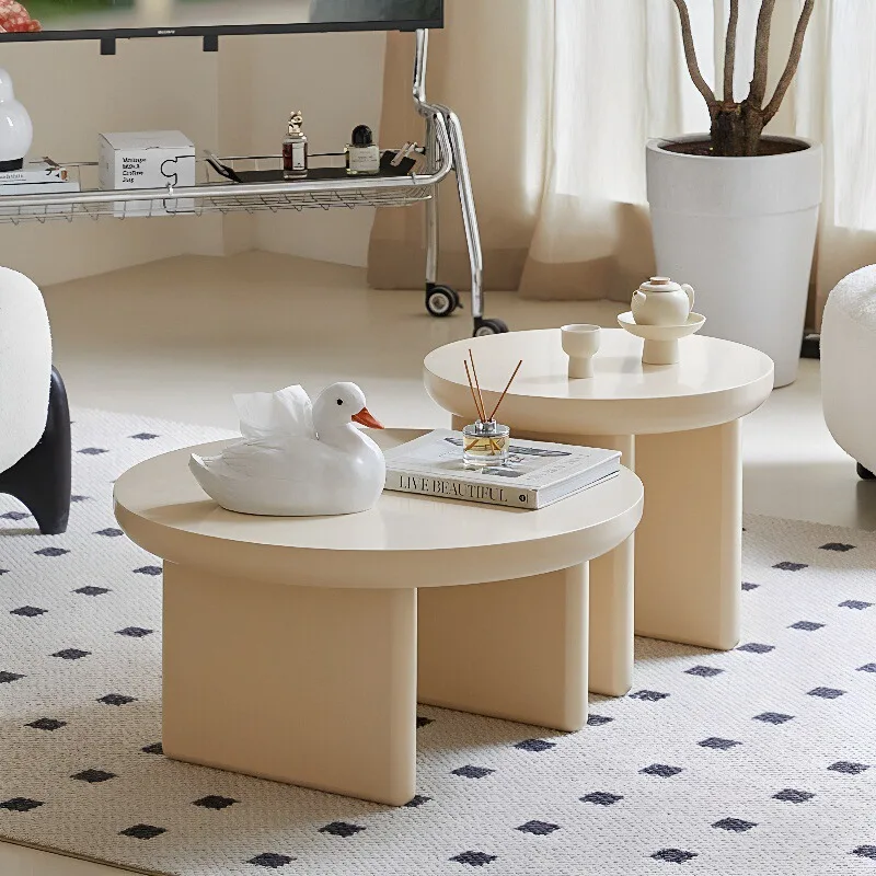 

Nordic Minimalist Cream Style Combination Coffee Table Household Small White Round Tables Living Room Furniture Sofa Side Table